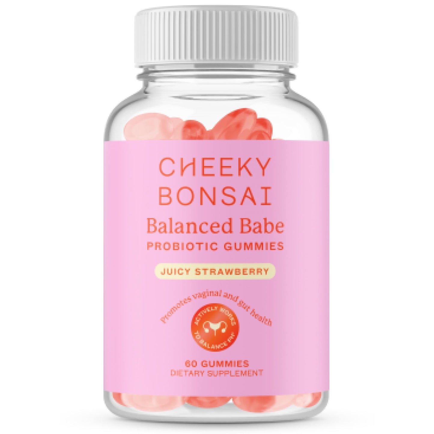 Cheeky Bonsai Balanced Babe Probiotic Gummies for Women Juicy Strawberry Flavor 60 Count Probiotic for Women Urinary Tract Health Vaginal Health and pH Balance 5 Billion CFUs
